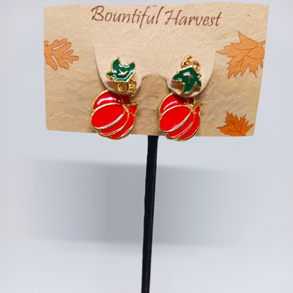AIM Co. 3D "Bountiful Harvest" Back-front Earrings, Pumpkin Leaf New Salvage.
